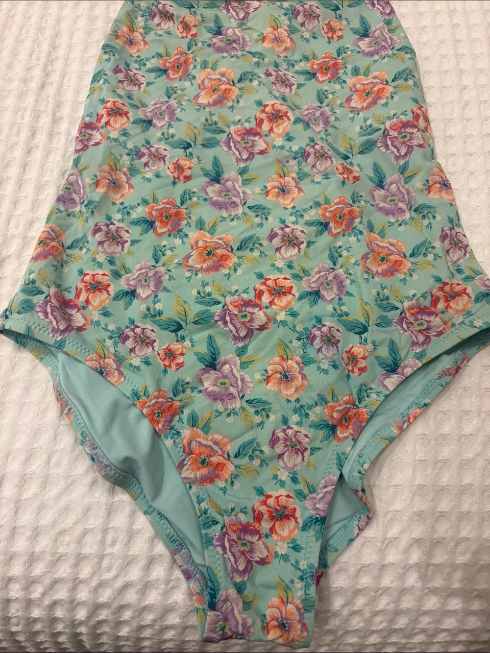 Little Girls' Aqua Floral One-Piece Swimsuit with Ruffle Straps